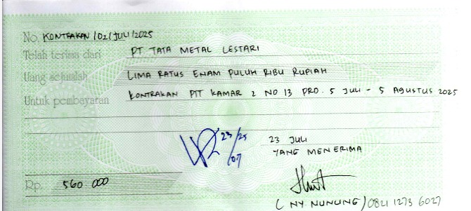 TML - Penyediaan Kontrakan Tukang Kamar 2 Oleh Bu Nunung Periode  5 Juli - 5 Agustus 2025